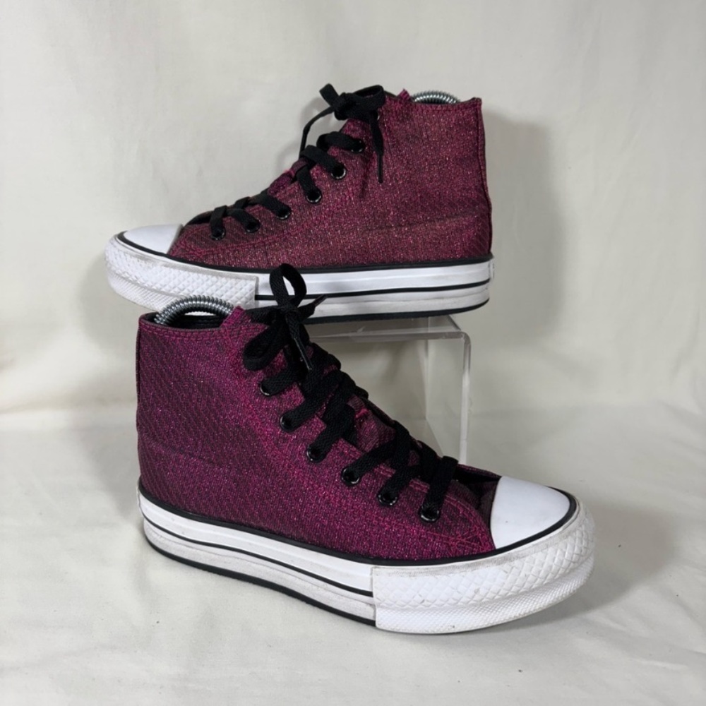 Size 4 Kids Converse Chuck Taylor Lift Hi Platform Sparkle Pink Sneaker A05496C